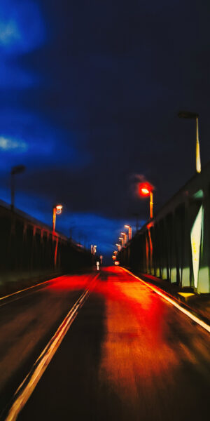 Zecheriner Brücke nach Usedom bei Nacht – Leinwand 60x30cm im Schattenfugenrahmen Usedom Fotografie